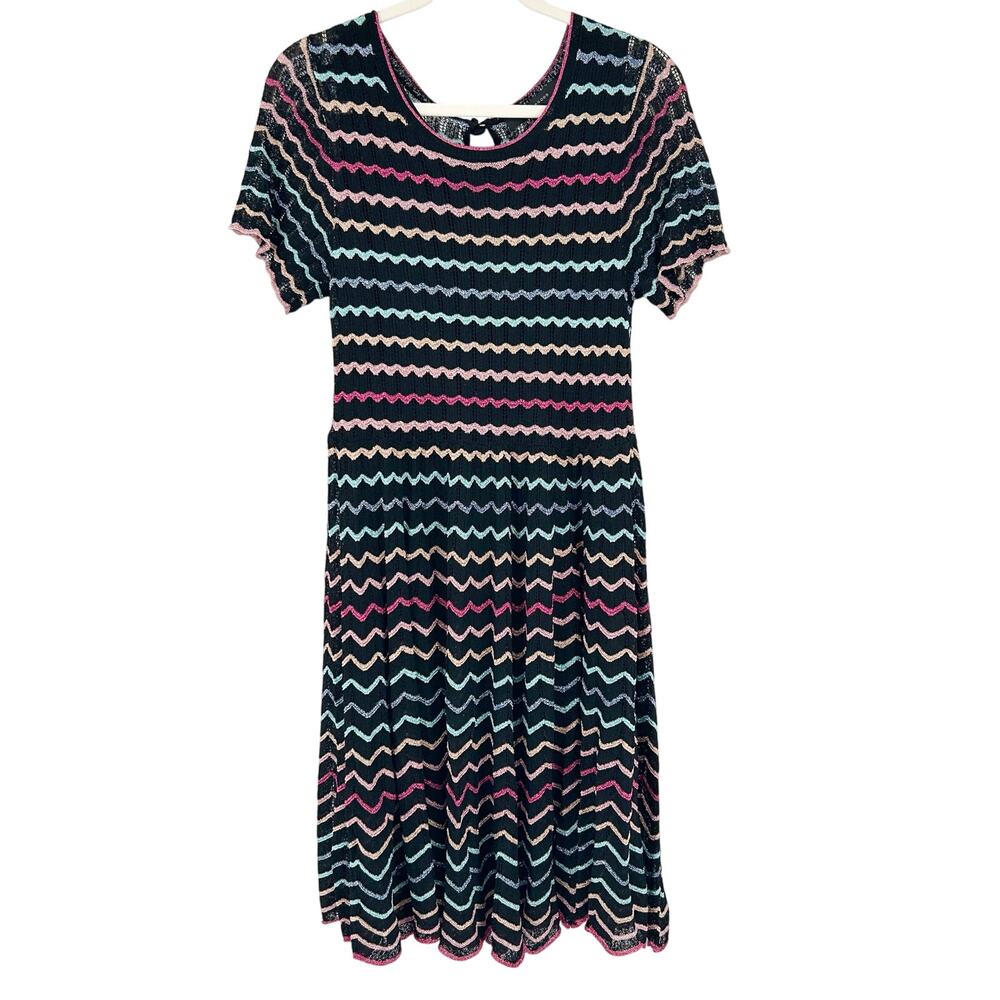 Marc Jacobs Womens Metallic Chevron Zigzag Striped Crochet Knit Babydoll Dress M